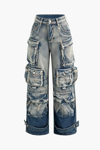Blue denim cargo pants