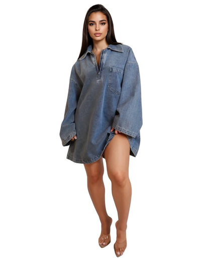 Blue Denim Hipster Mini Dress - Casual Cool