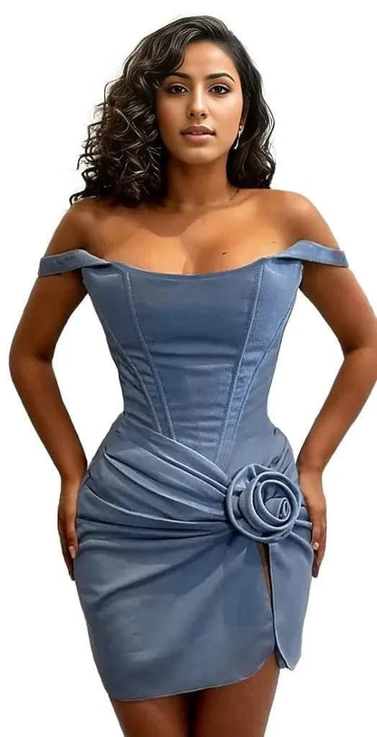 Mozision Strapless Flower Denim Dress | Women's Fashion Denim / M Mozision Strapless Flower Denim Dress | Women's Fashion Denim / M