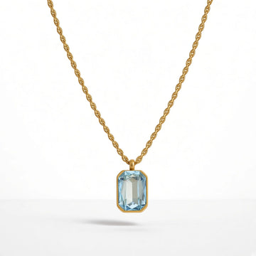 Emerald Cut Crystal Pendant Necklace — blue front