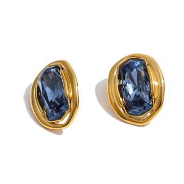Molten Bezel Crystal Stud Earrings — blue front