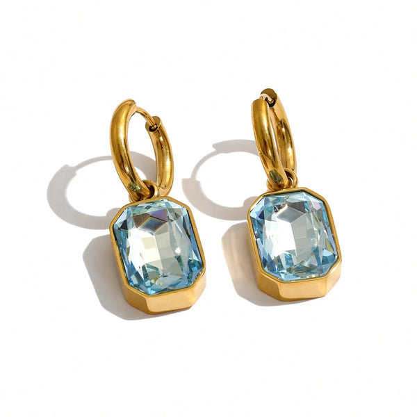 Crystal Drop Huggie Hoop Earrings — blue front