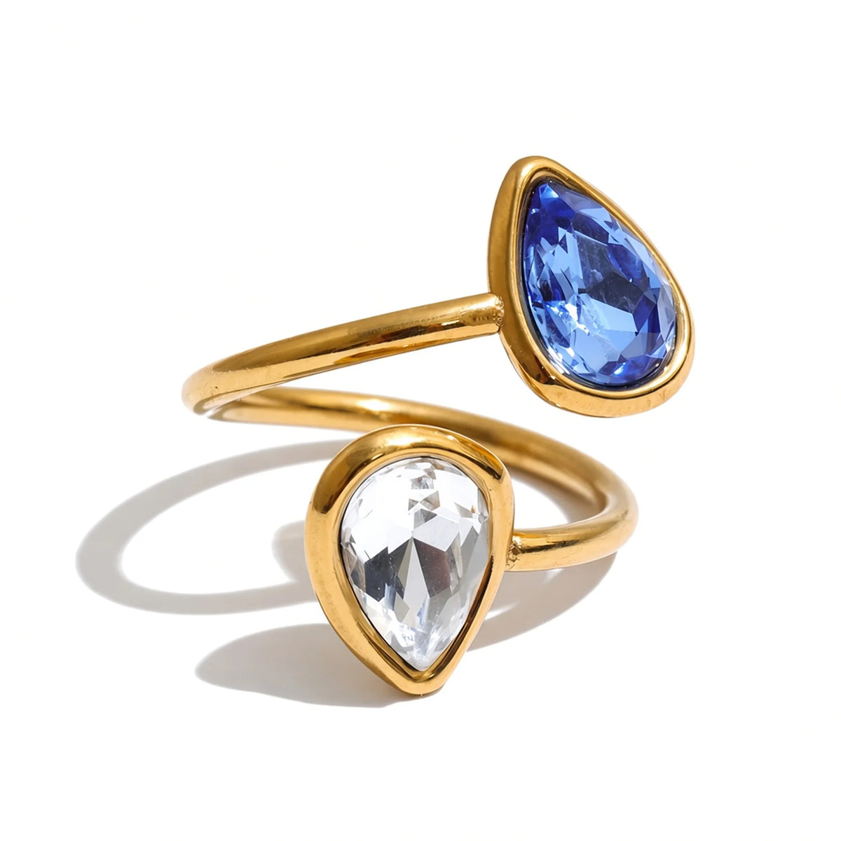 Double Teardrop Adjustable Ring — blue front