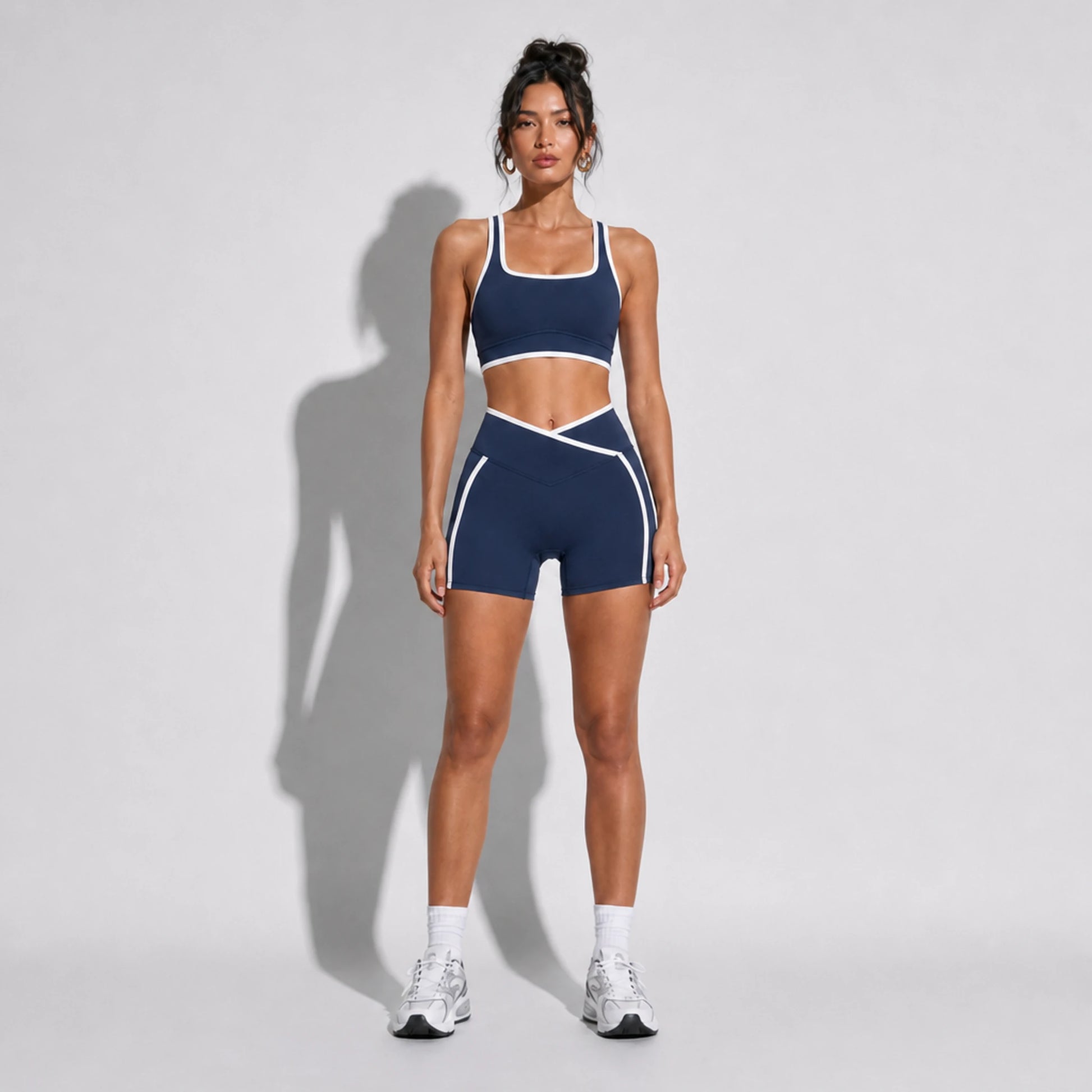 High Stretch Solid Yoga Shorts Set — blue front