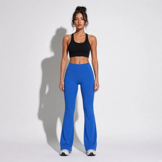 V shapped Flare Leggings — Blue front
