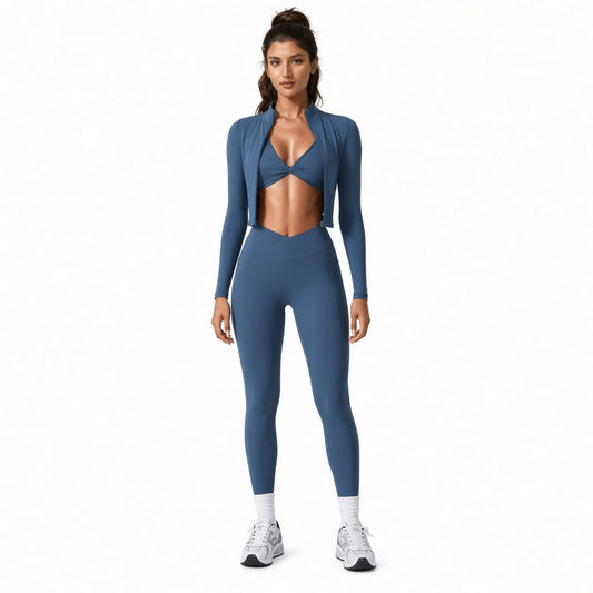 Crop Top Yoga Jacket — Blue front