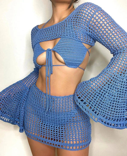 Blue Knit Cover - Up Set