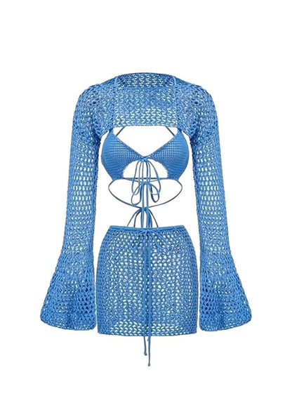 Blue Knit Cover - Up Set