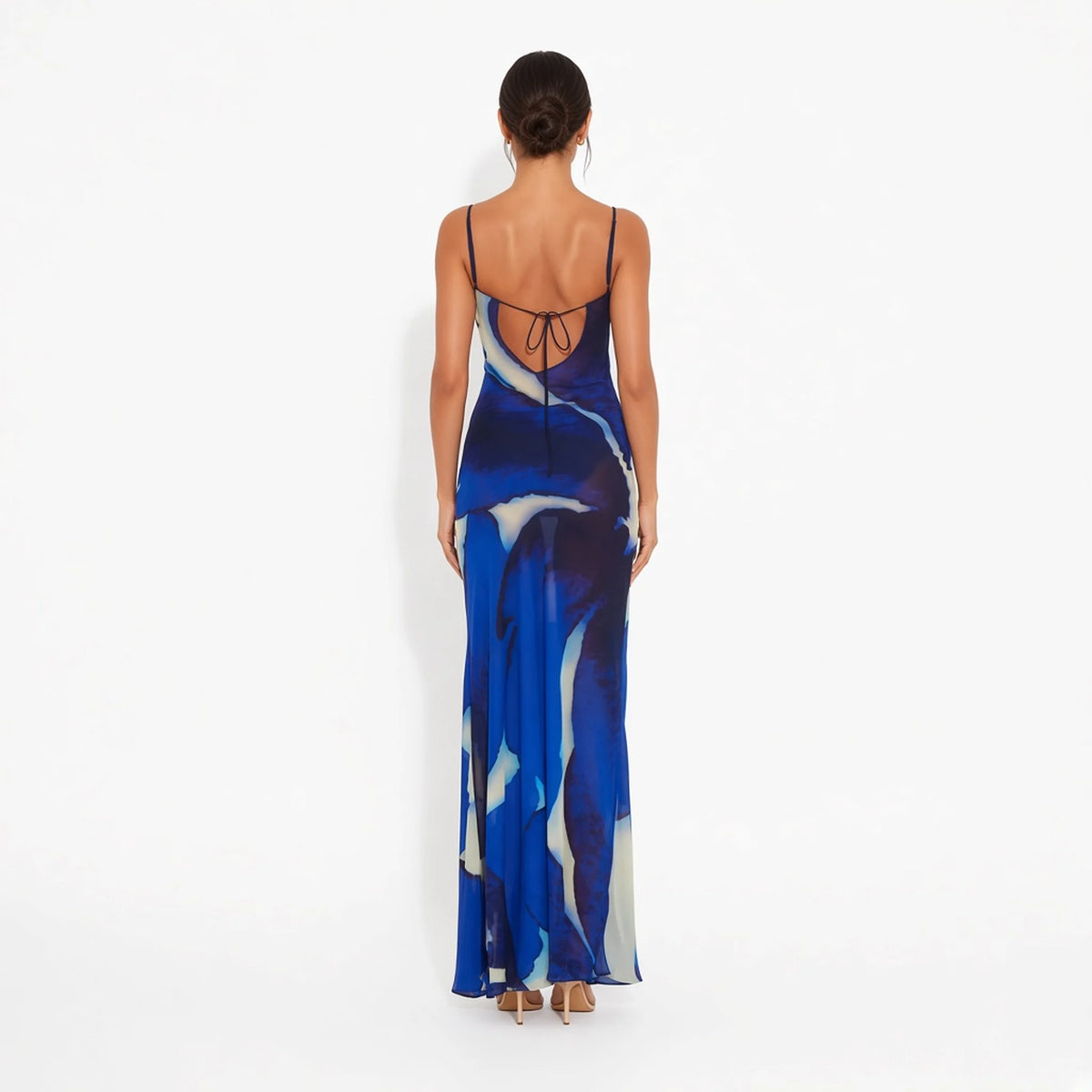 Blue Print Mesh Maxi Dress — back