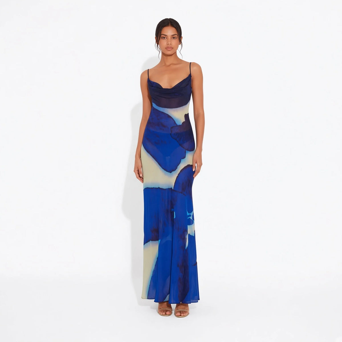 Blue Print Mesh Maxi Dress — front