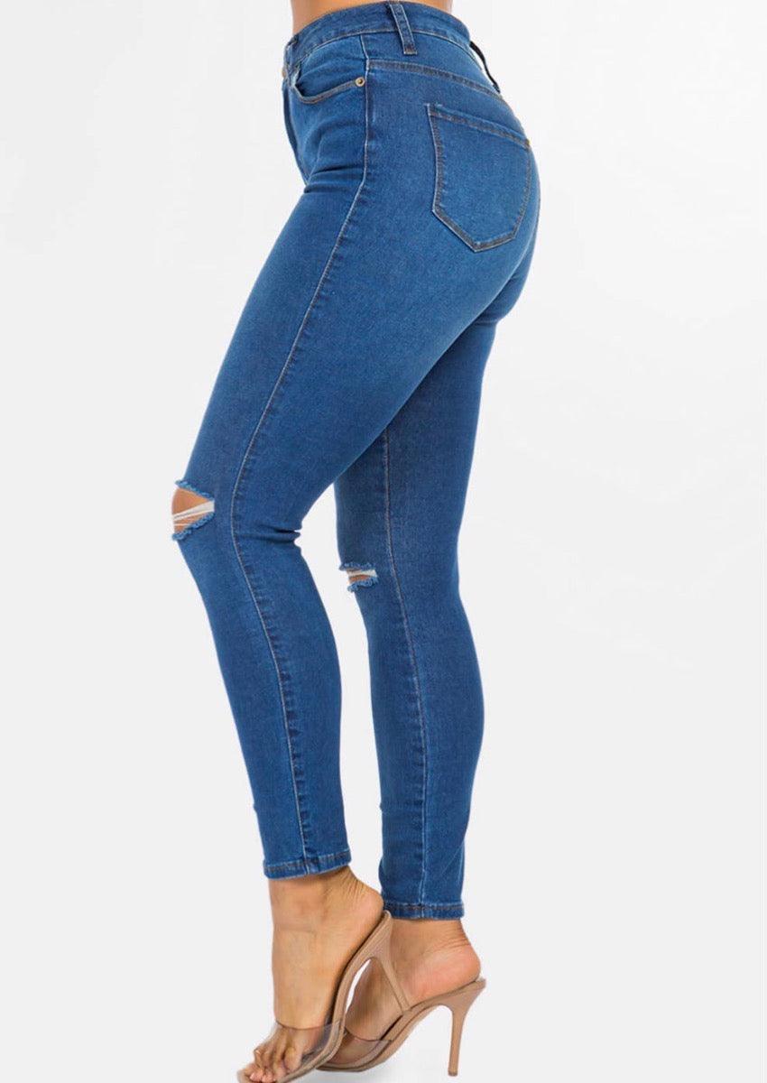 Slit Knee High Rise Skinny Jeans, [product type]