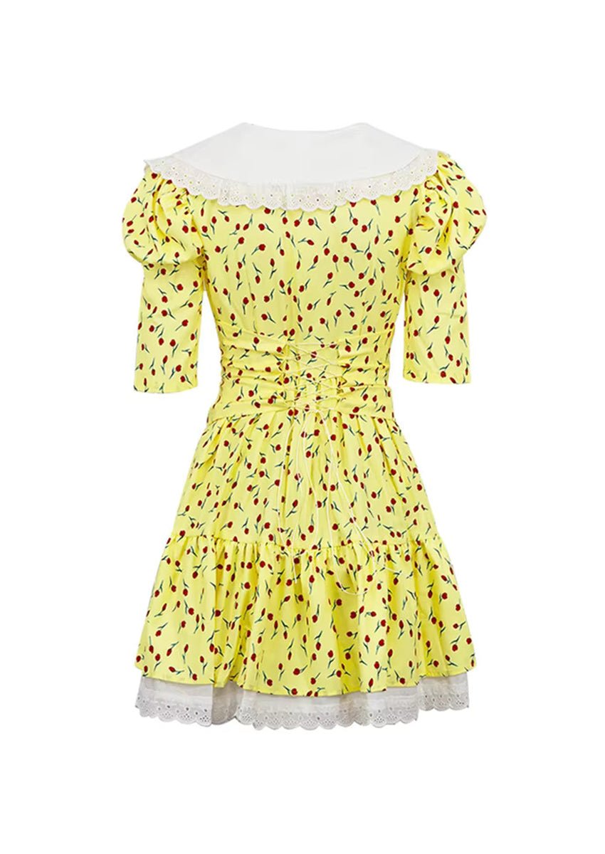 Yellow Bodycon Doll Collar Mini Dress