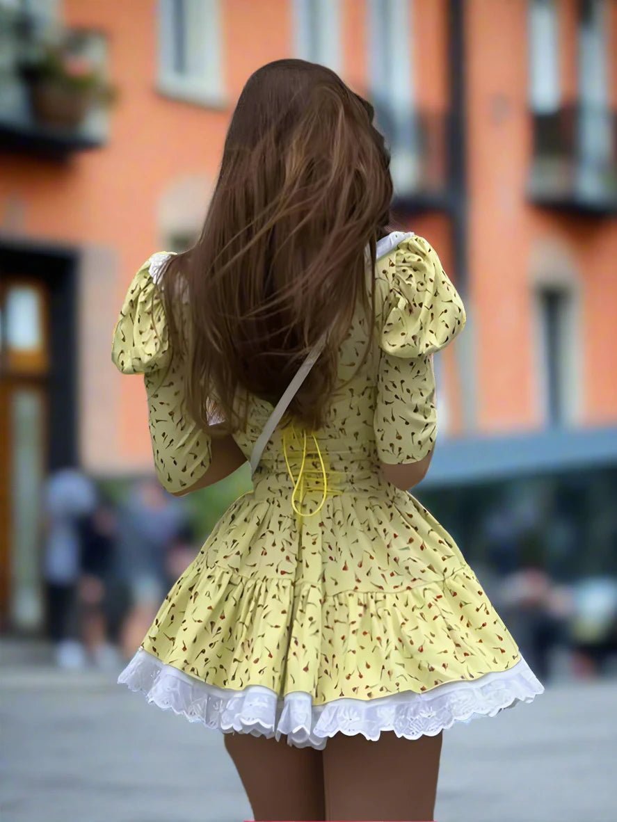 Back details of Yellow Bodycon Doll Collar Mini Dress