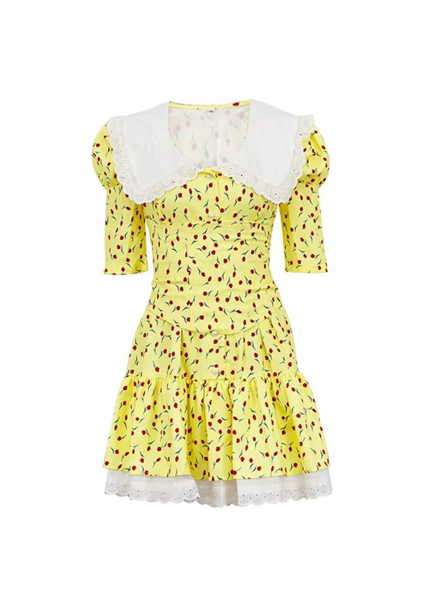 Yellow Bodycon Doll Collar Mini Dress