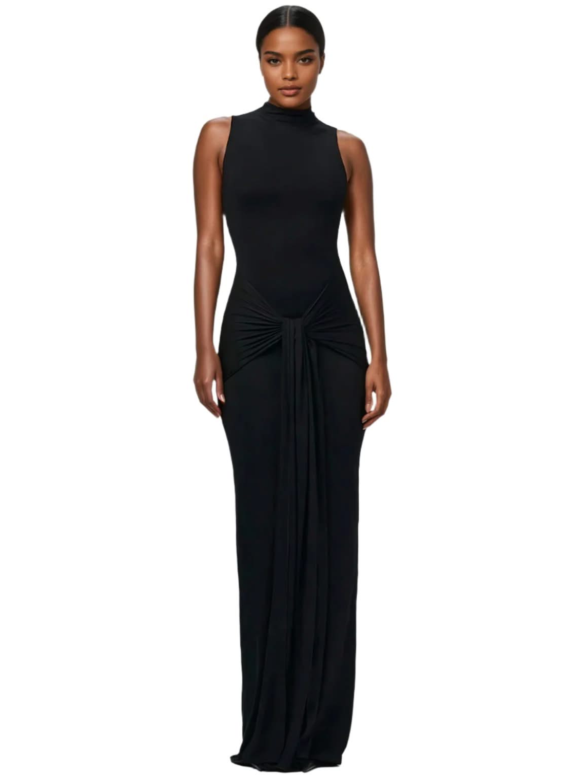 Elegant Sleeveless Maxi Dress High Neck & Knot Waist Detail Mabel Love Co Elegant Sleeveless Maxi Dress High Neck & Knot Waist Detail Mabel Love Co