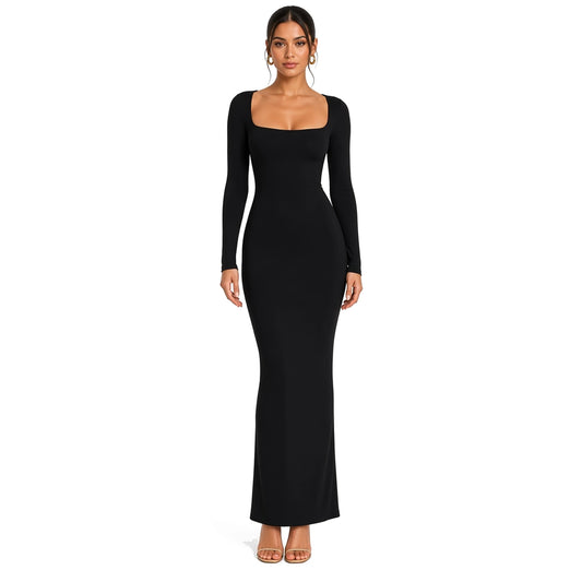 THE BODY DRESS LONG SLEEVE — Black front