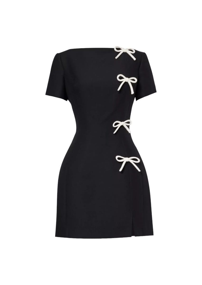 Buy Bow Side Slit Mini Dress | Mabel Love Co. Black / L Buy Bow Side Slit Mini Dress | Mabel Love Co. Black / L