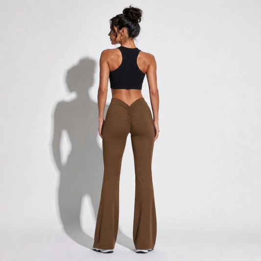 V shapped Flare Leggings Aesthetics — Brown back