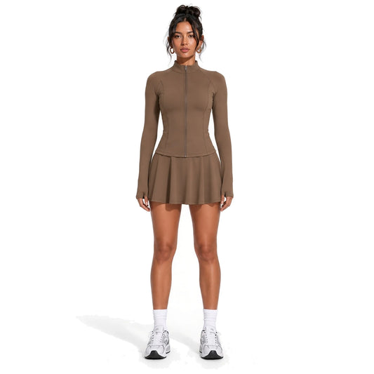Activewear Long Sleeves and Skirt Set — Brown front