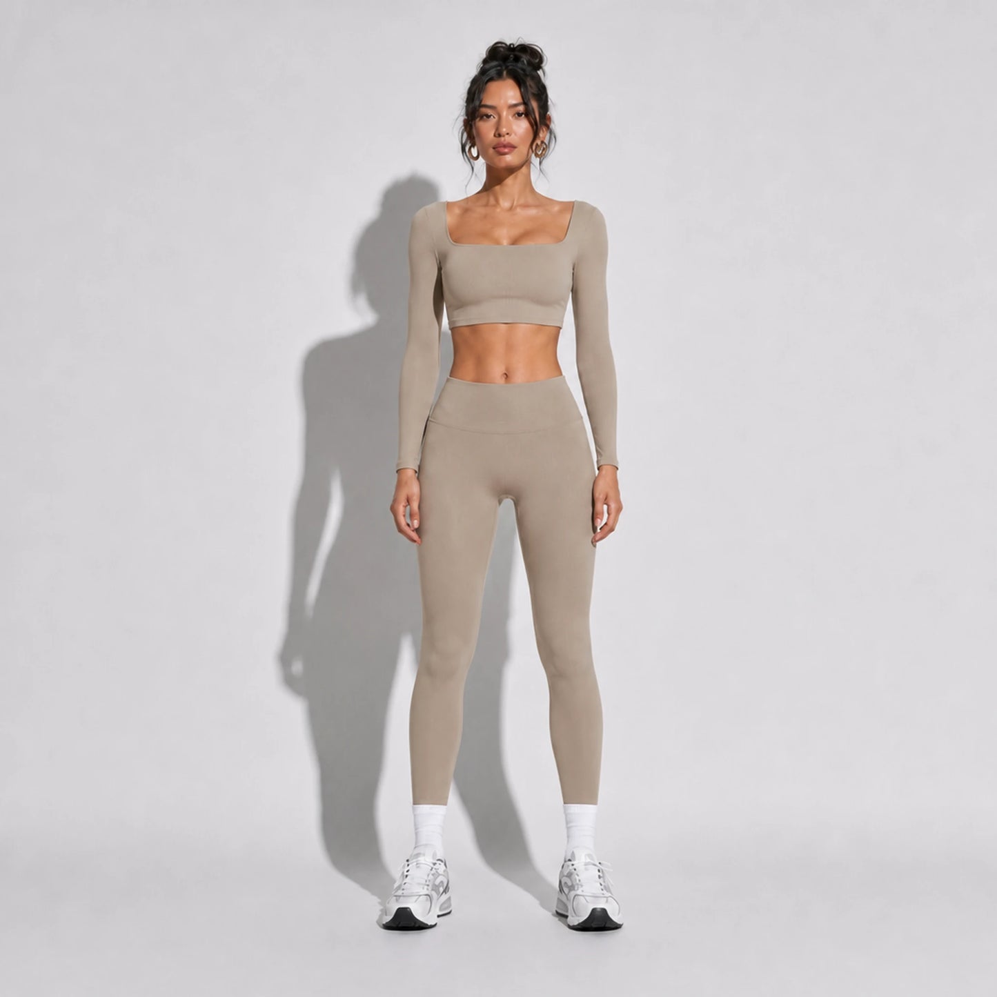 2 Piece Set Long Sleeve and Leggings Yoga — brown front