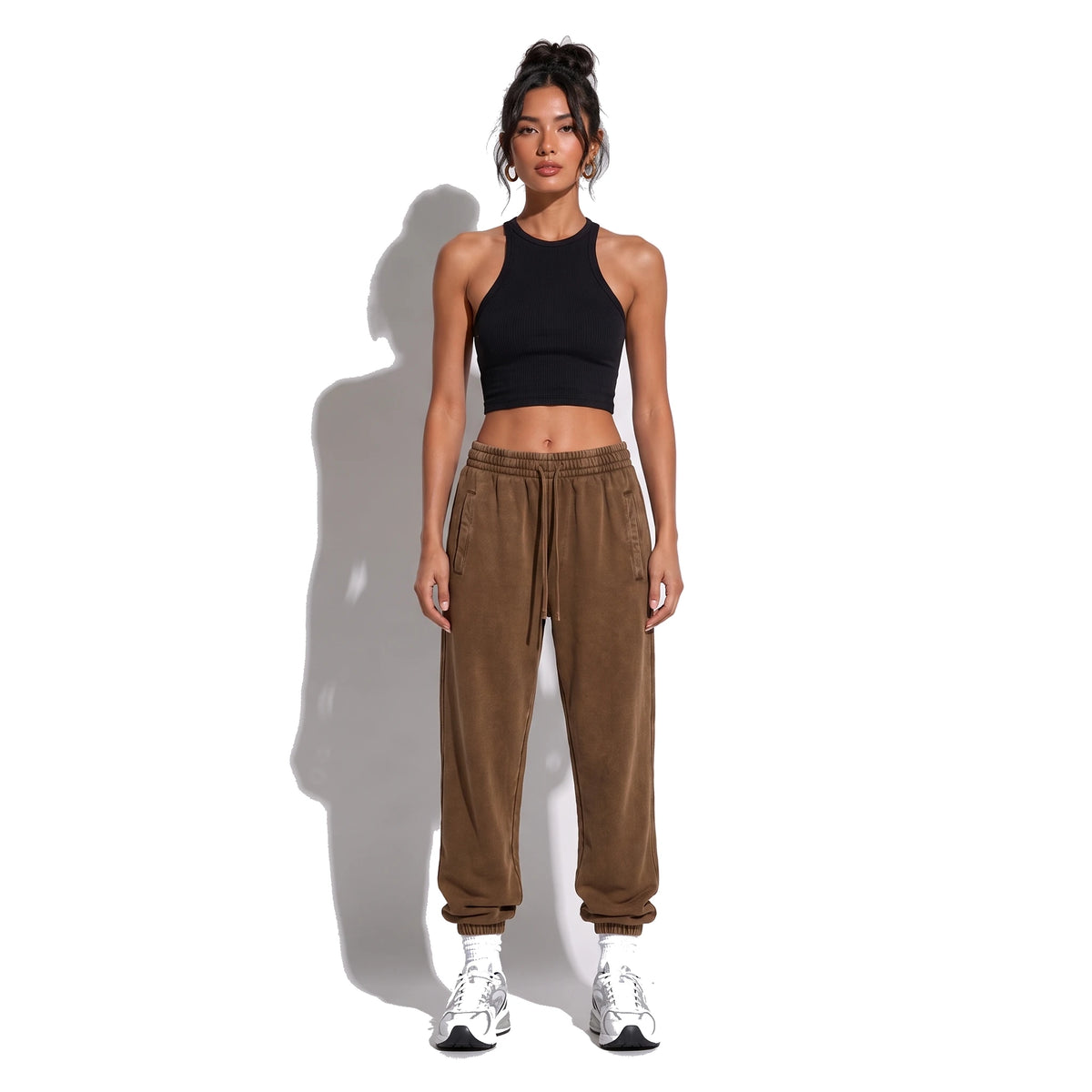 Washed Loose Sweatpants — brown front