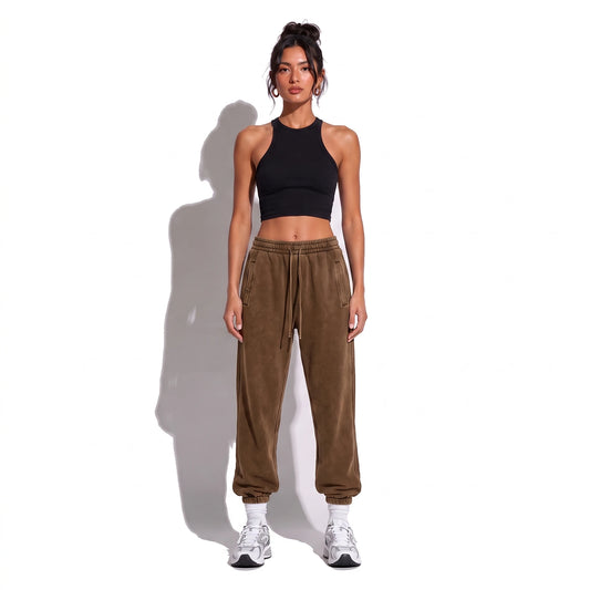 Street Distressed Loose Joggers — brown front