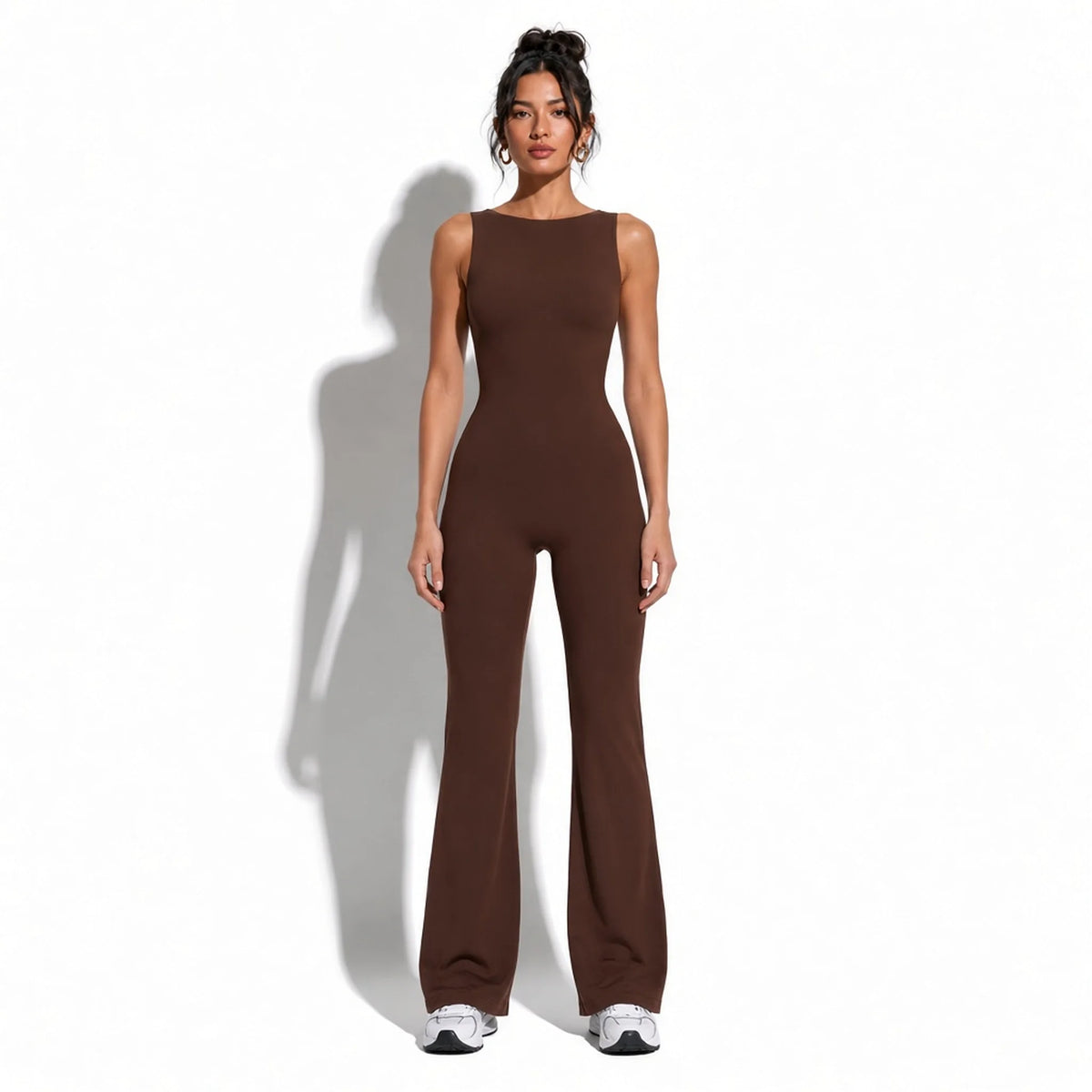 Yoga Flare Jumpsuit — Brown front