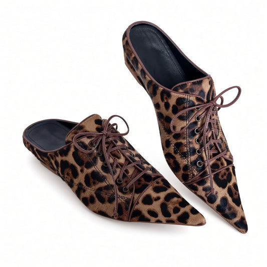 Fashion Women Shoes Retro Leopard Print Mueller Slippers for Woman Comfort Pointed Tip Casual Shoes Designer Shoes Zapatos Mujer — brown front