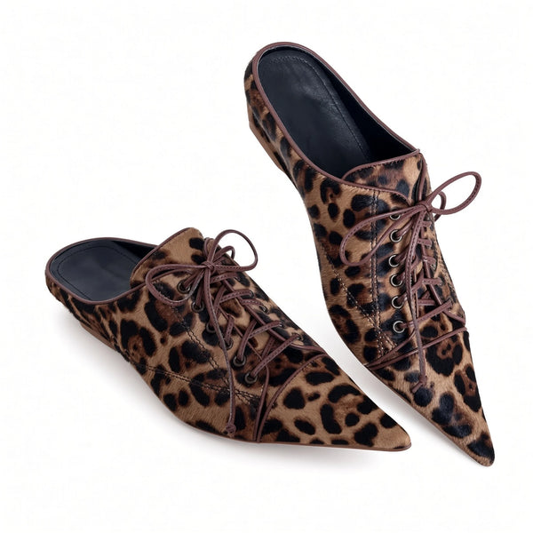 Fashion Women Shoes Retro Leopard Print Mueller Slippers for Woman Comfort Pointed Tip Casual Shoes Designer Shoes Zapatos Mujer — brown front