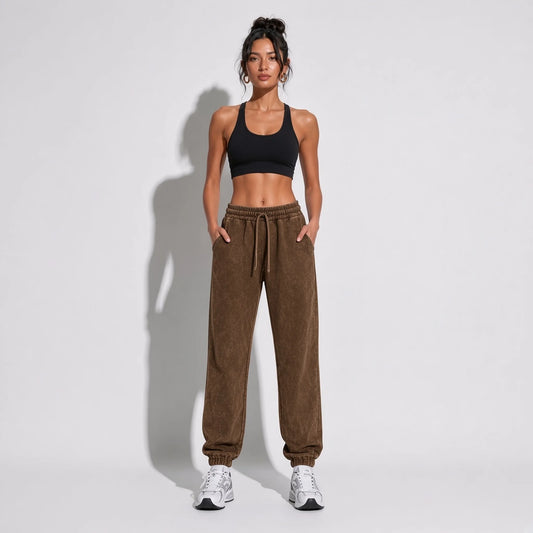 Acid Wash Sweatpants — Brown front