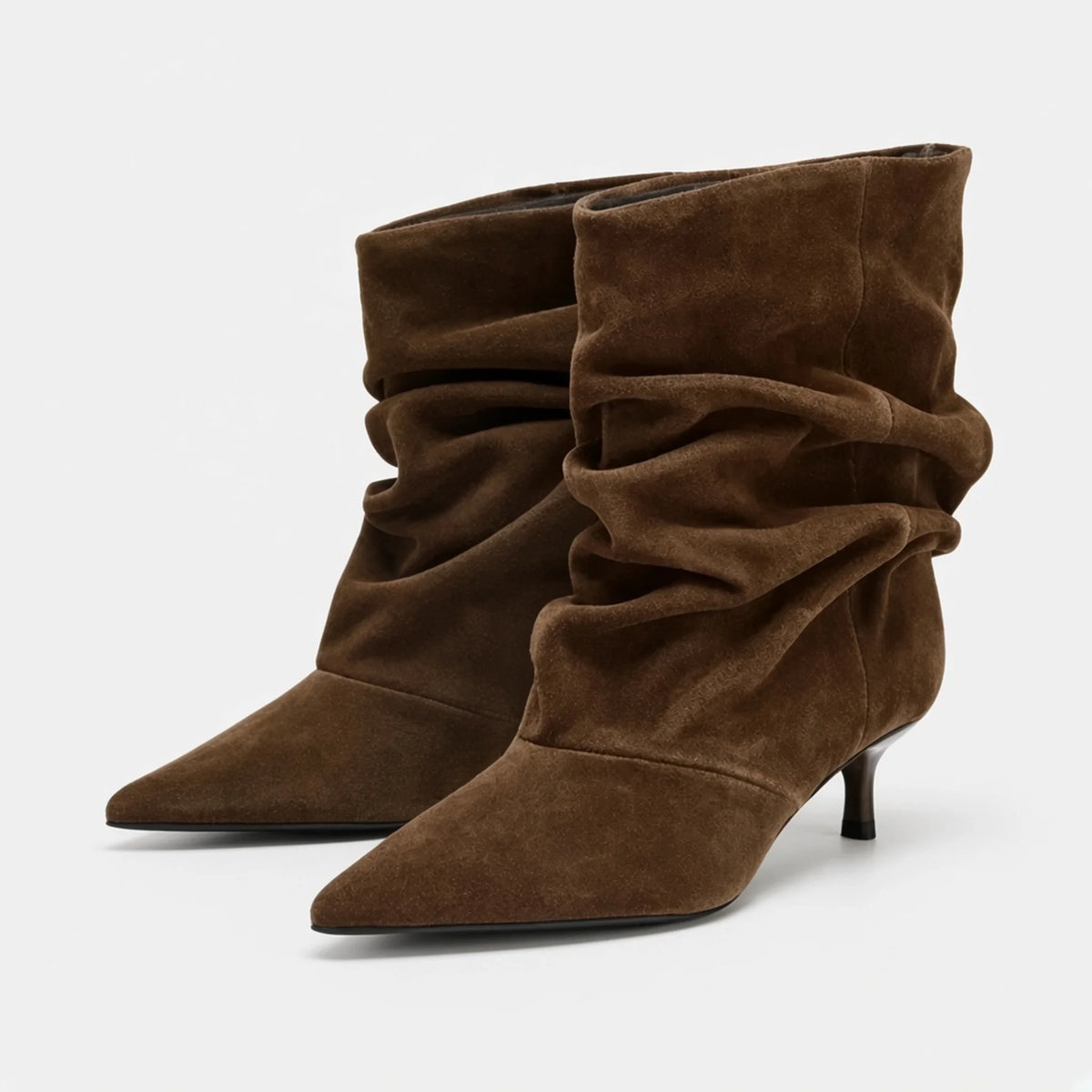 Suede Slouch Ankle Boots — brown front