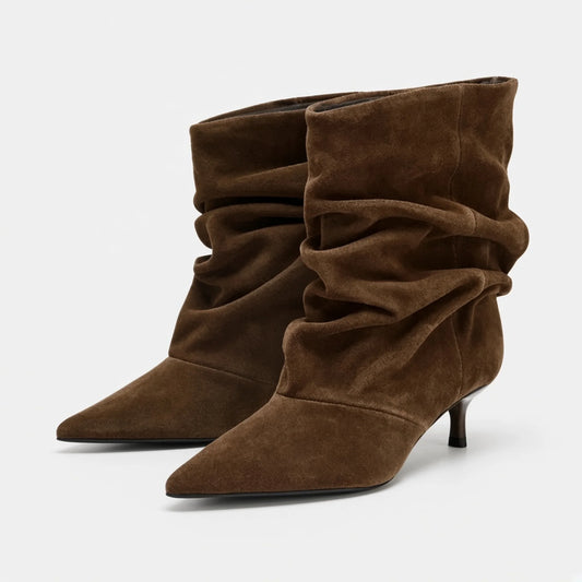 Suede Slouch Ankle Boots — brown front