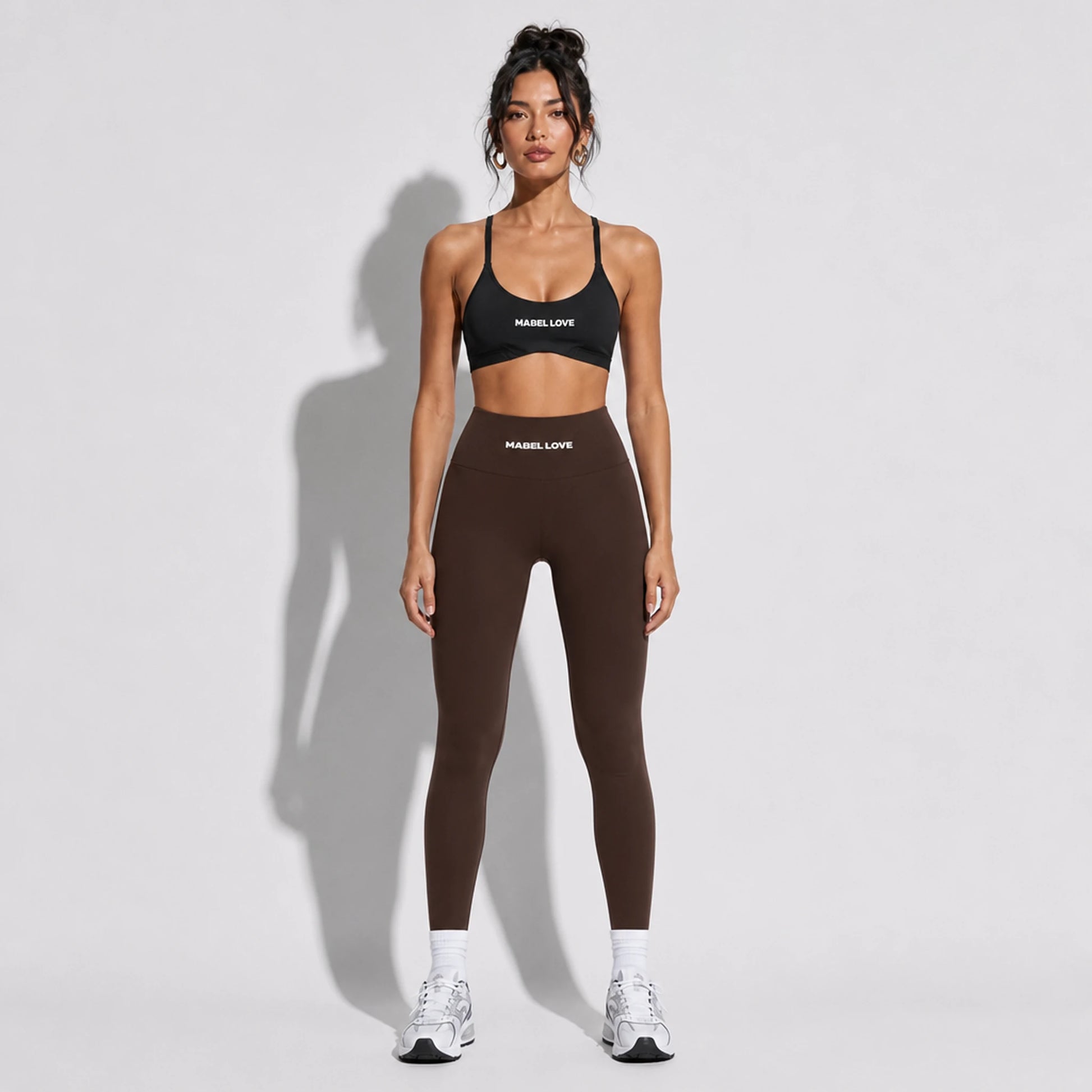 Set — Infinity bra + High-Waisted Yoga Leggings Brown front on-model 2048