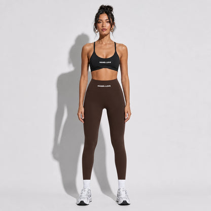 Set — Infinity bra + High-Waisted Yoga Leggings Brown front on-model 2048