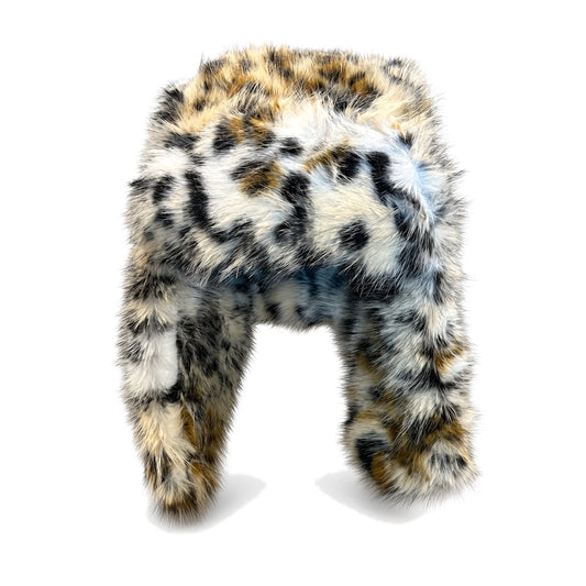 Leopard Plush Trapper Hat — brown leopard front