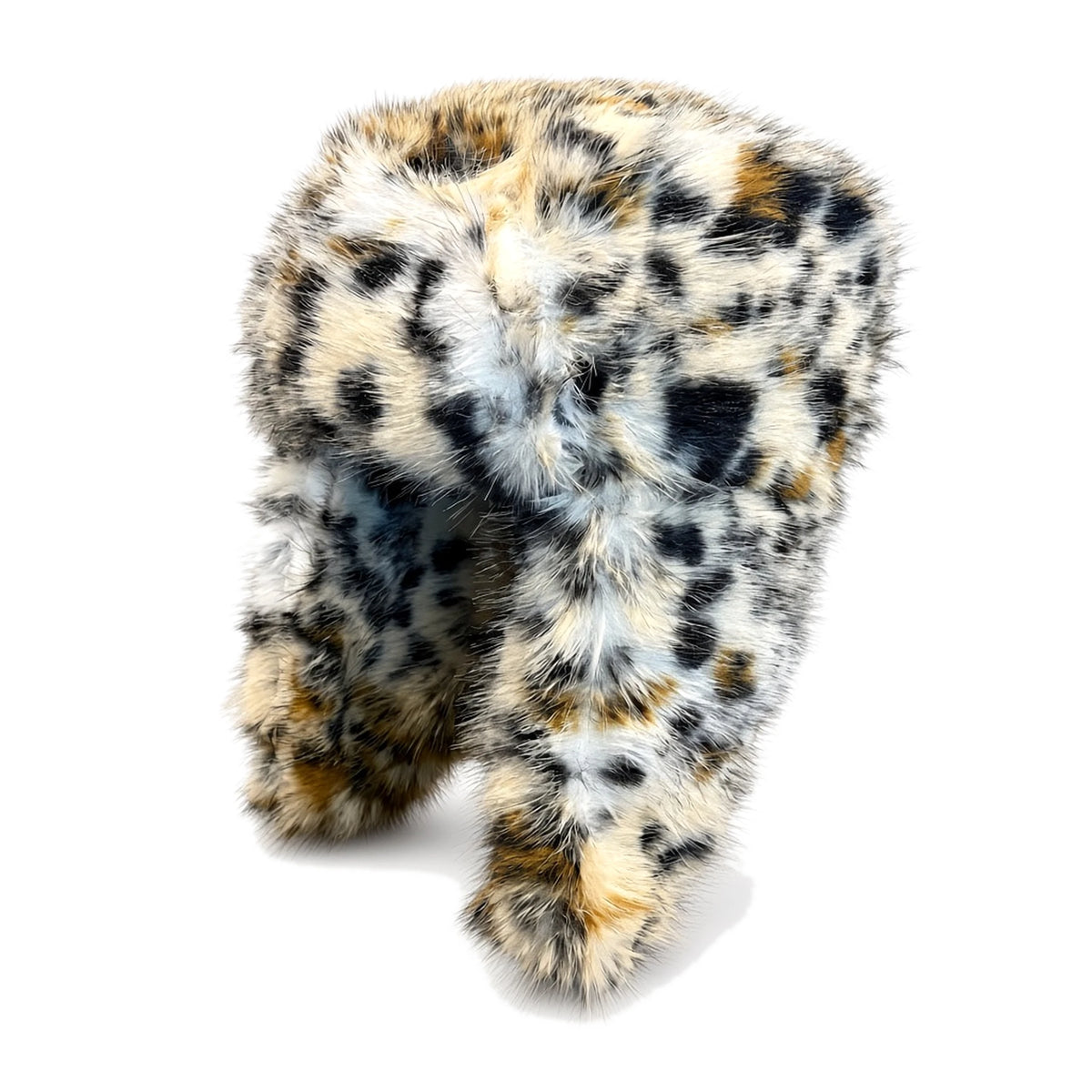 Leopard Plush Trapper Hat — brown leopard side