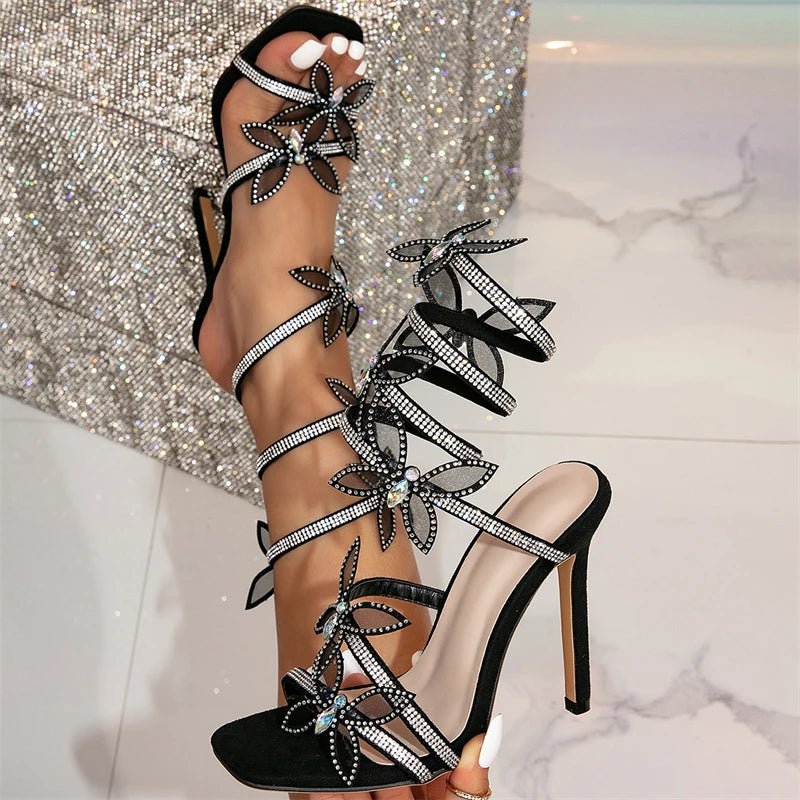 Black Butterfly Rhinestone Heels