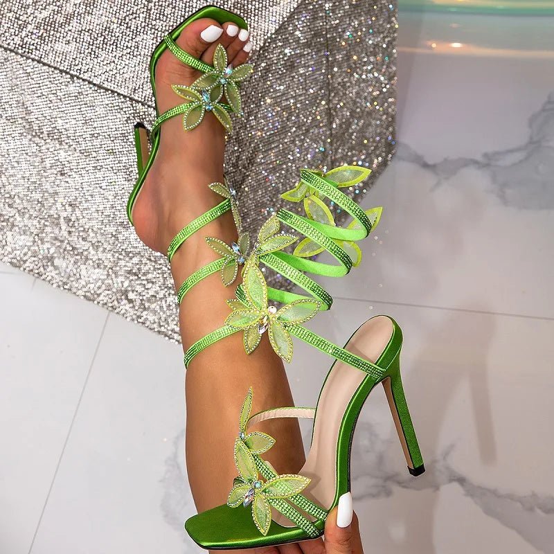 Green Butterfly Rhinestone Heels