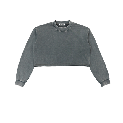 Cries Easily Washed Raw Edge Cropped Sweatshirt