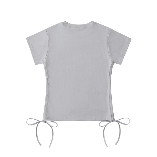 Evelyn Black Drawstring Crop T-Shirt - model wearing new