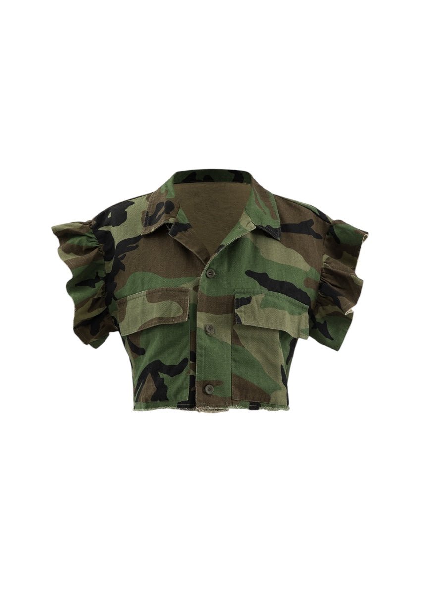 Front Camo Ruffle Sleeve Crop