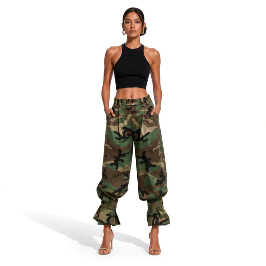 Camo Tie Cuff Baggy Pants — front