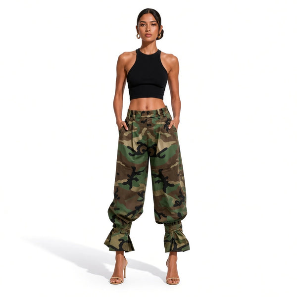 Camo Tie Cuff Baggy Pants — front