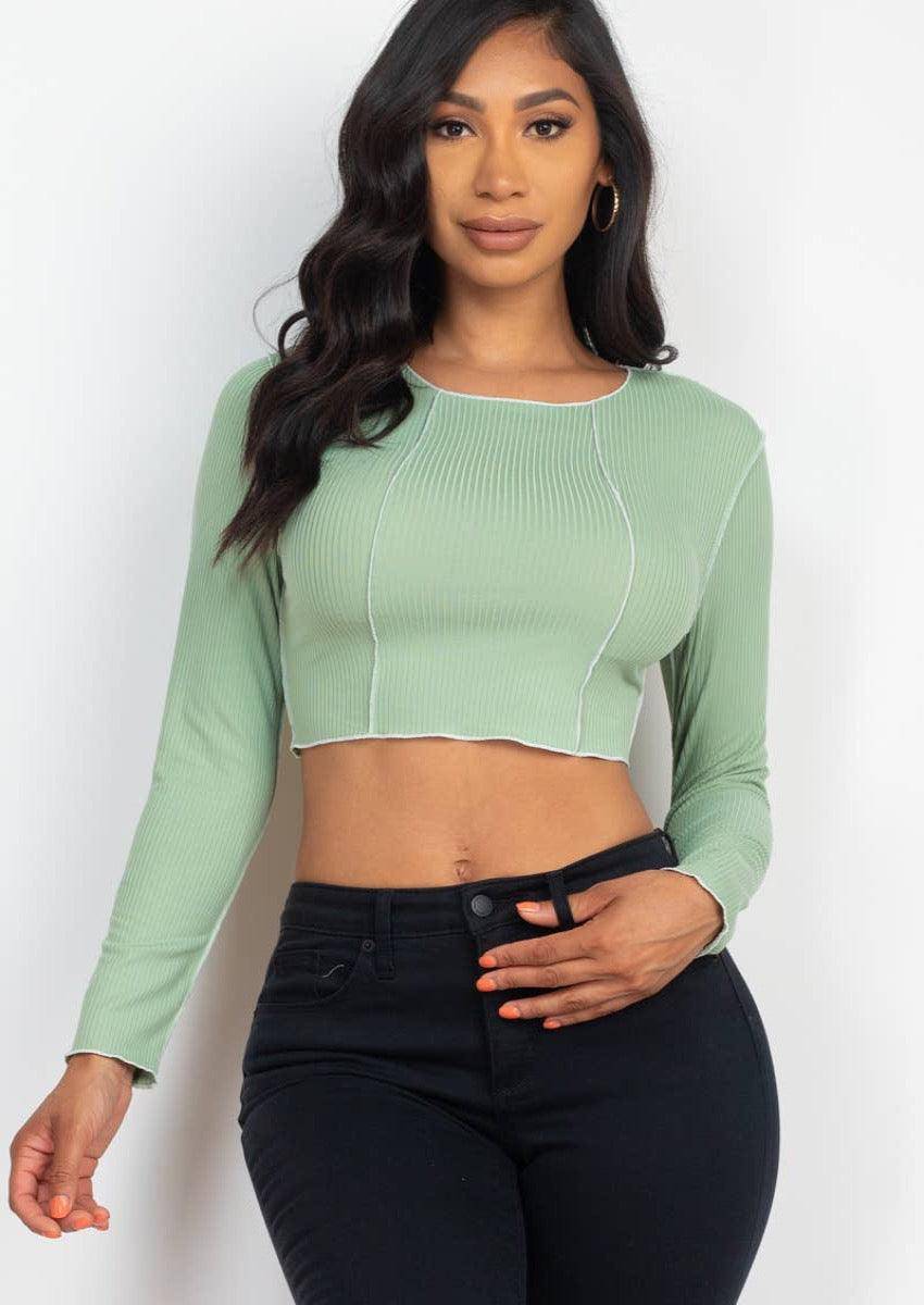Long Sleeve Ribbed Crop Top, [product type]
