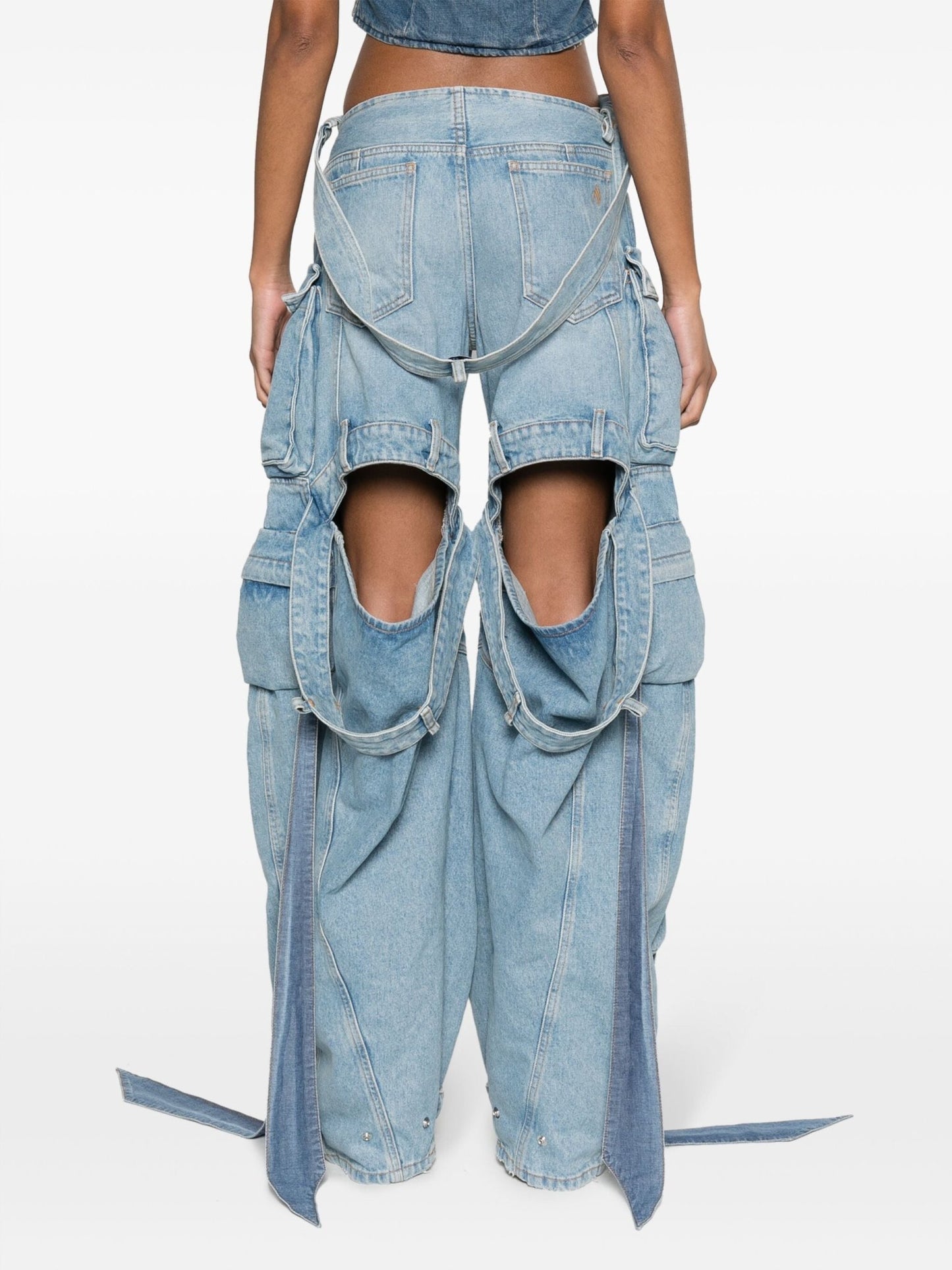 Cargo Denim Pants with Dangling Straps