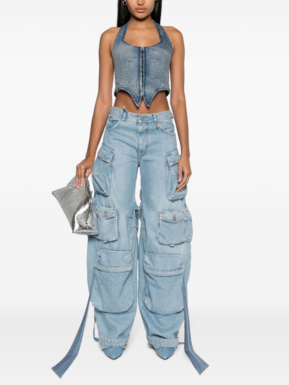 Cargo Denim Pants with Dangling Straps