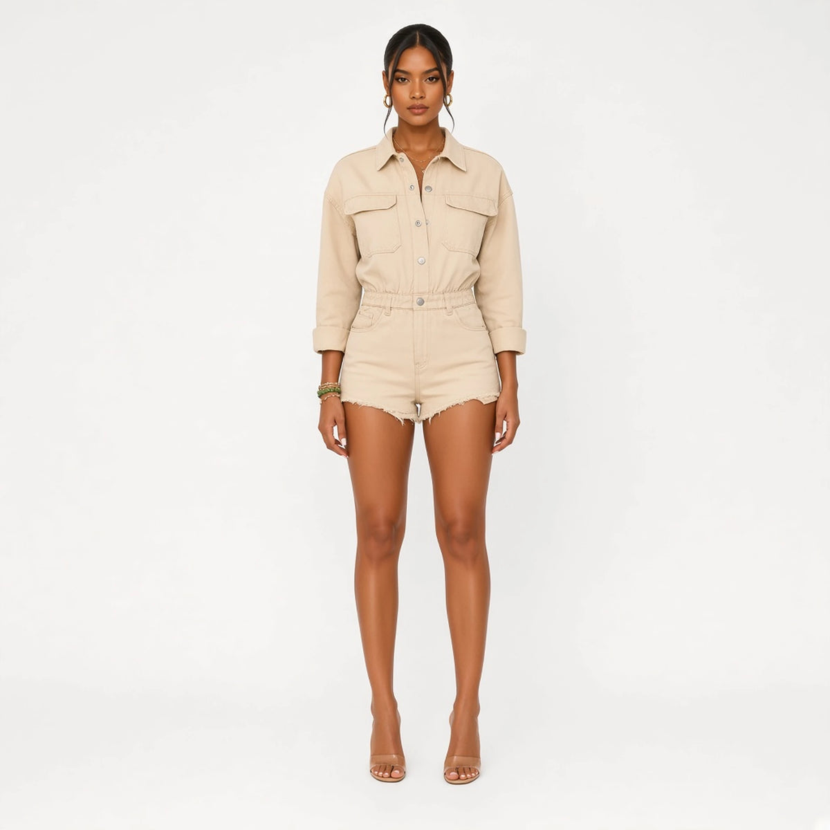 Cargo Romper — nude front