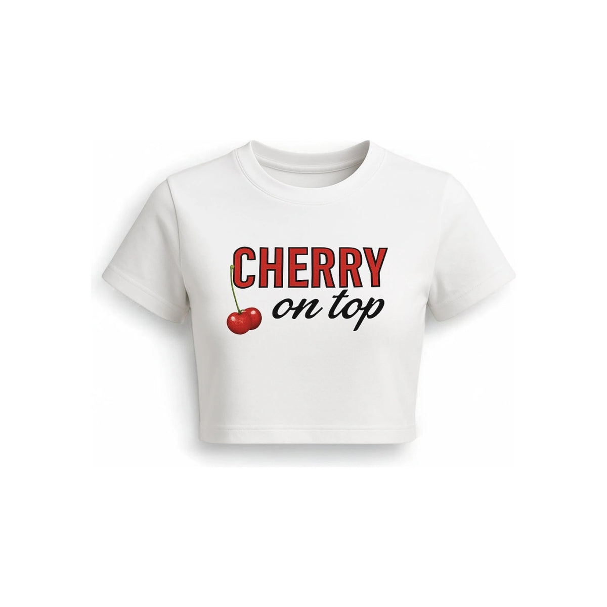 Cherry Crop Tee - Fitted Style — corrected front ghost image with standard spacing