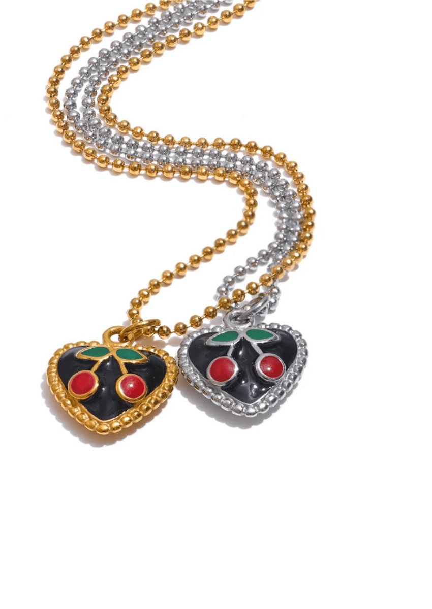 Gold and SIlver Cherry Heart Necklace