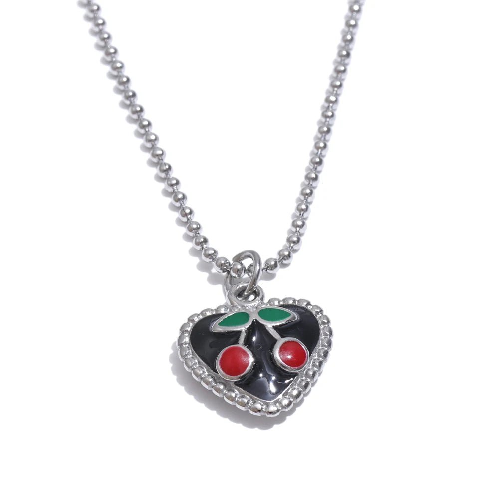 Silver Cherry Heart Necklace